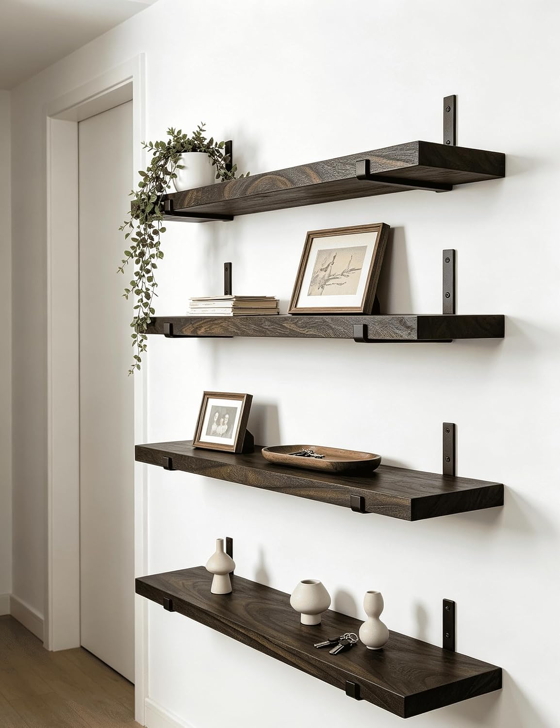 Rustic Wood Floating Shelves Farmhouse Wooden Wall Shelves for Bathroom Bedroom Living Room Kitchen Office Set of 4 Brown 24 Inch