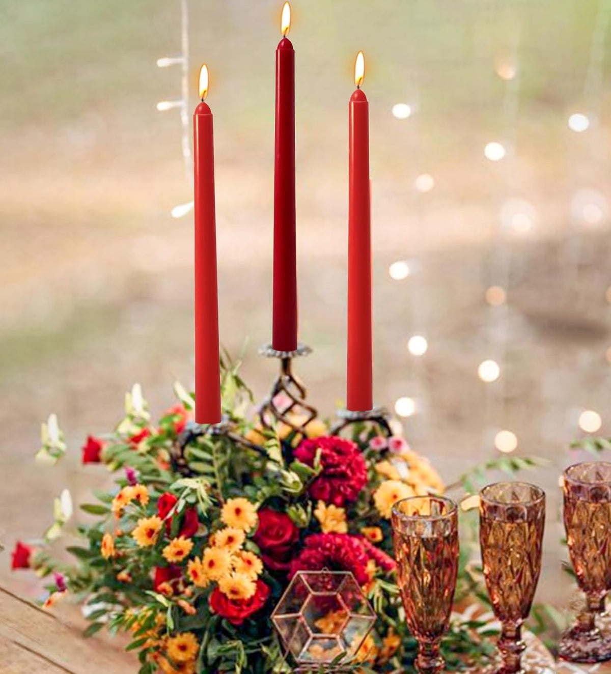 10 Inch Gradient-red Taper Candles, 4 Packs Unscented Candlesticks for Dinner, Wedding, Valentine’s Day and Home Decoration, Dripless and Smokeless, 8-10 Hours Burn