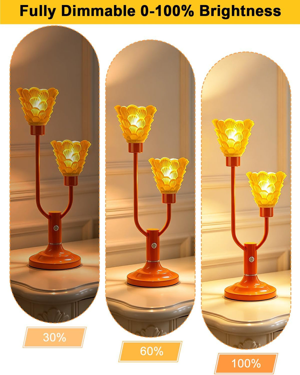 Lightdot Mid Century Modern Table Lamp Orange Vintage Lamp Gift Dimmable