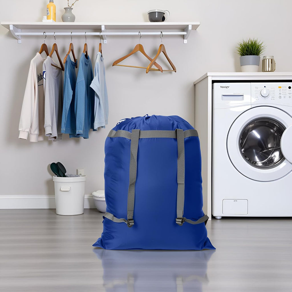 Laundry Bag Backpack, 27"x 34"Laundry Bag with Straps & Drawstring, Blue