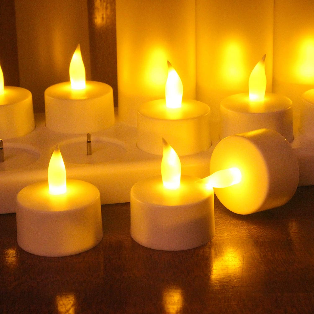 Esup Rechargeable Tea Lights Candles with Realistic Flame Effect for Decora
