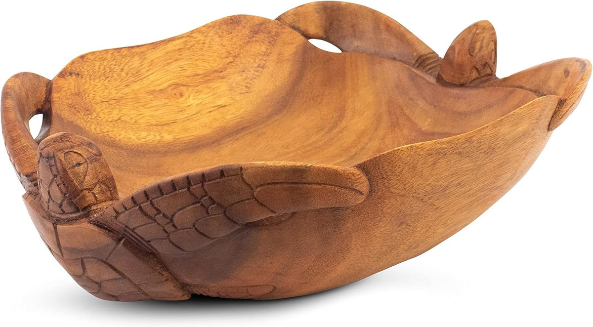 G6 Collection 12" Wooden Handmade Two Turtles Fruit Decorative Bowl Centerpiece Hand Carved Art Home Decor Decoration Handcrafted Gift Storage Accent Rustic Wood Serving Bowls Two Turtles (12" Long)