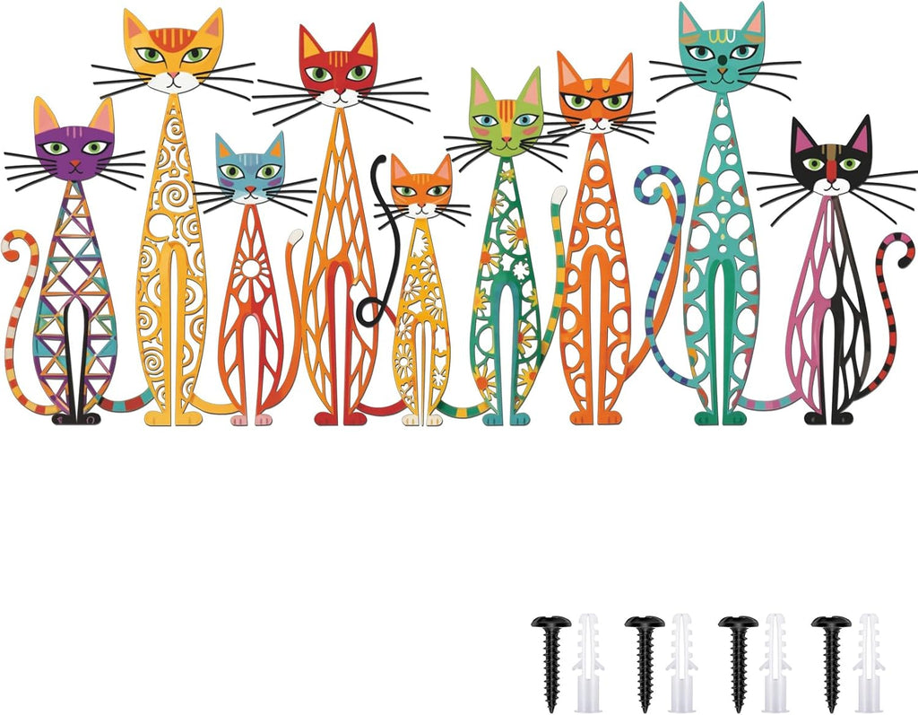 Wesiti Metal Cat Wall Art Decor Colorful Sculptural Mid Century 14 x 6.4