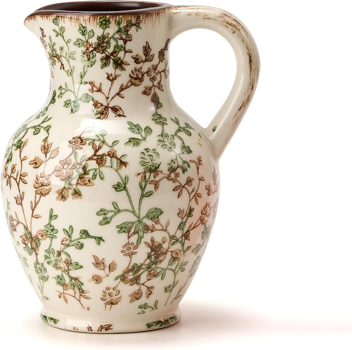 Ceramic Rustic Farmhouse Vase with Handle,‌Retro Flower Vase for Home Decor