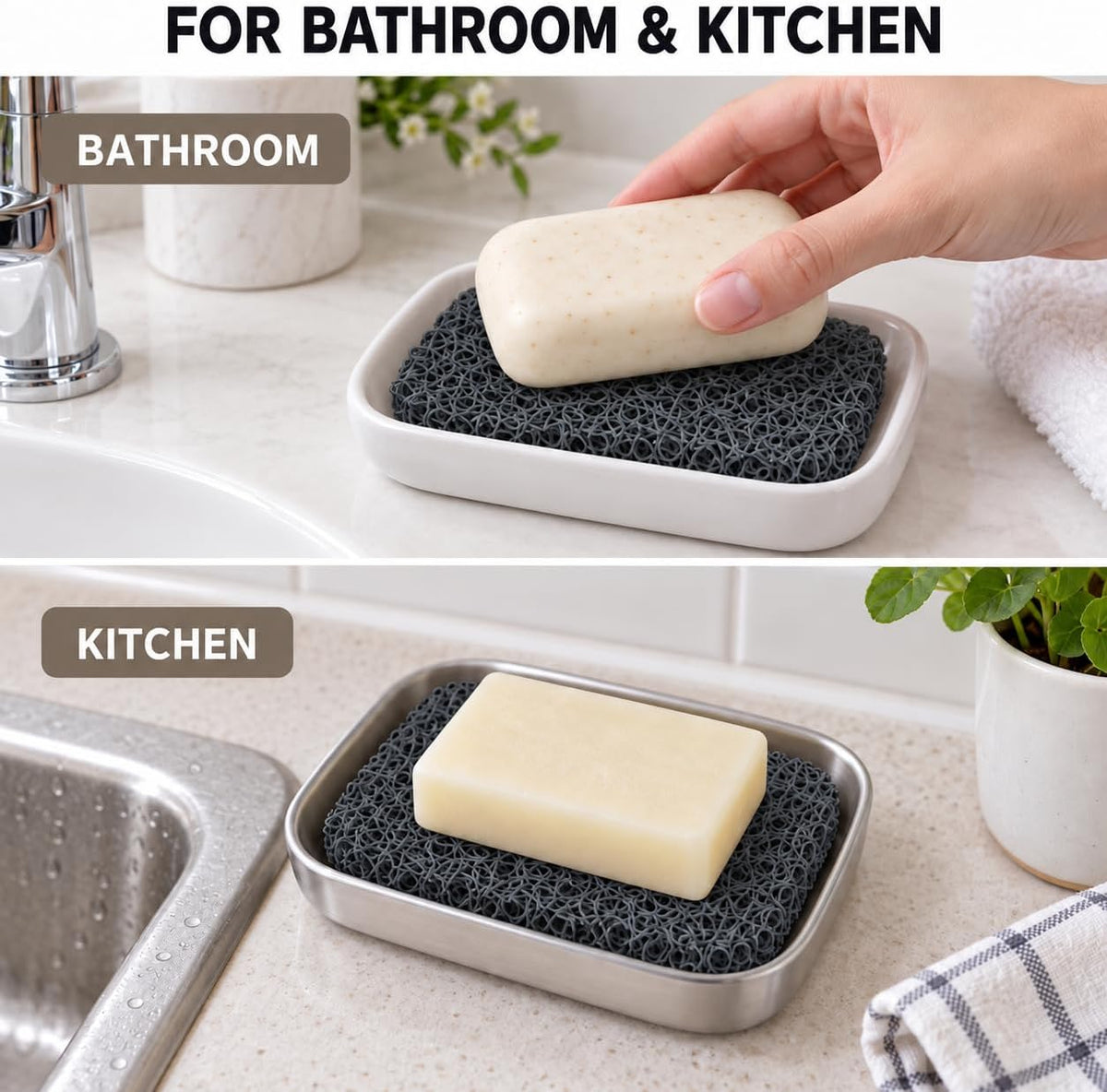 4 Pack Soap Saver Pads for Bar Soap, 4.5 x 3 Inch Soap Lifter Pads, Quick Drain Soap Holder for Soap Dish, Kitchen Sink, Bathroom, Shower and Bathtub, Gray