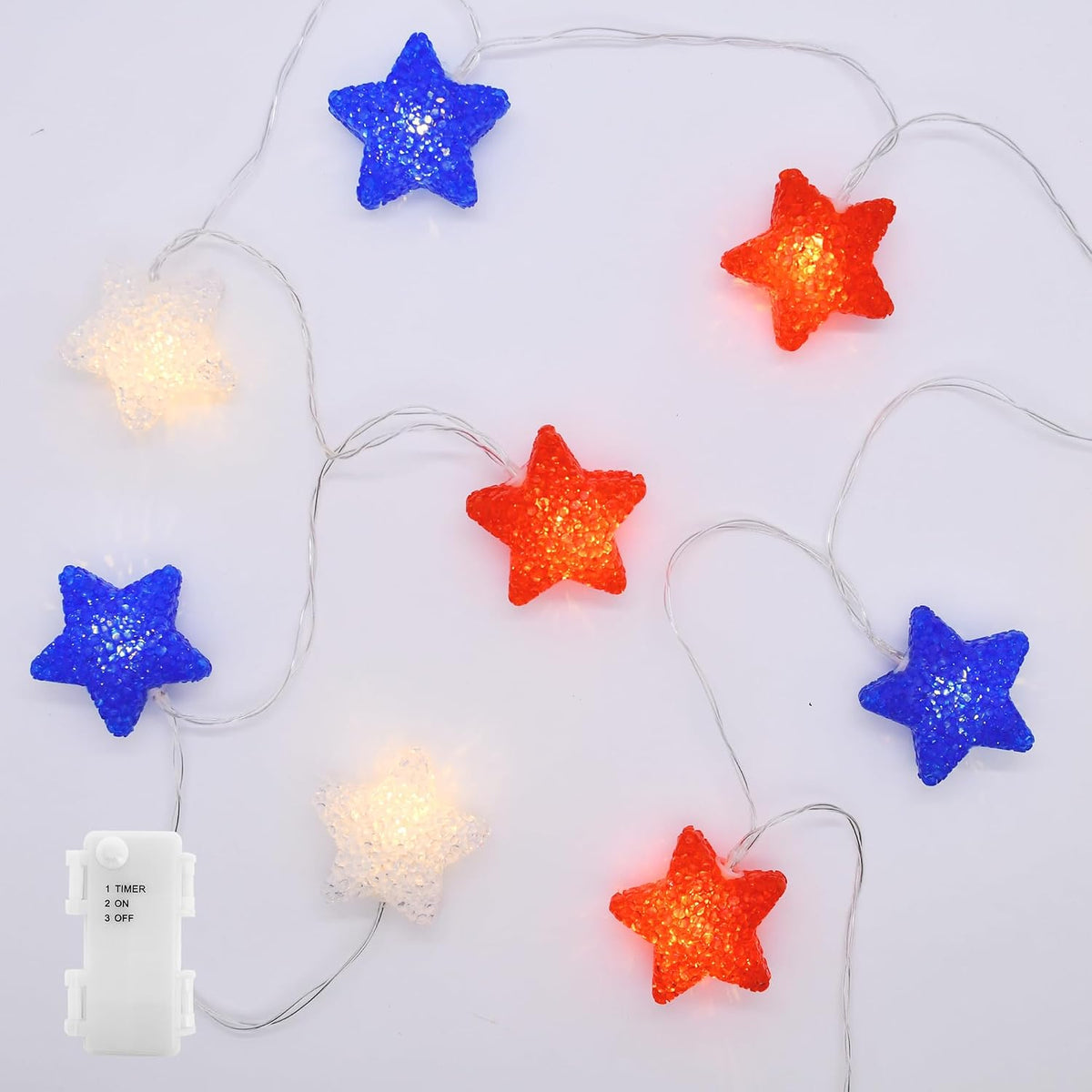 YOLIGHT 4th of July Decorations, Red White Blue Lights Star String Lights Battery Operated 6.5FT 10 LED Patriotic Fairy Light with Timer for Independence Day Memorial Day Decor, Indoor & Outdoor
