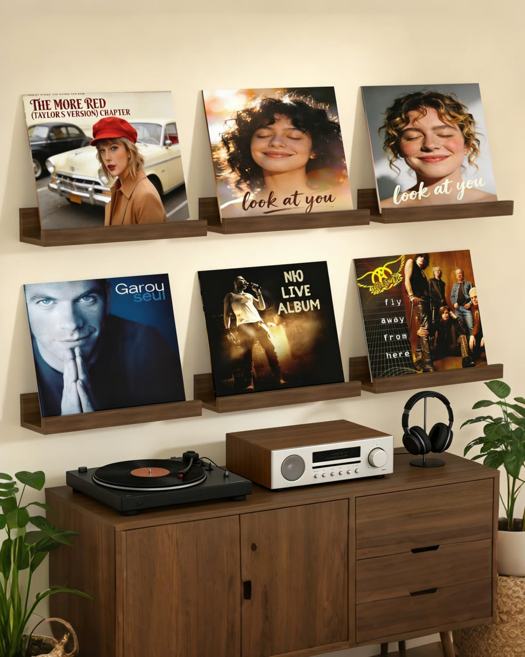 NEEKFOX Vinyl Record Shelf Wall Mount, 12 inch Album Record Holder Display Rack, 6 Pack Wood Floating Shelves for Wall Decor, Album Shelves, Kids Bookshelf, Magazine Rack
