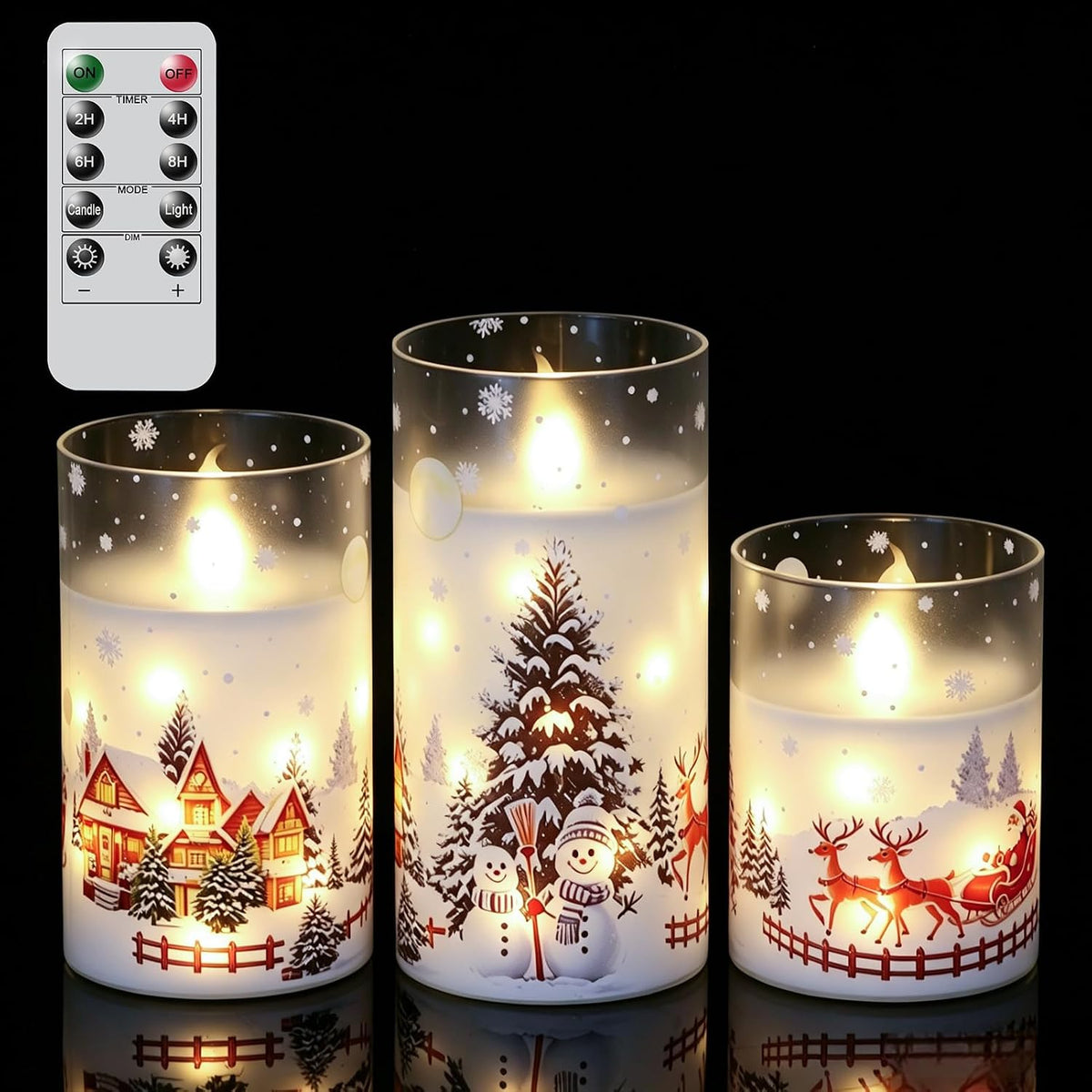 Snowman Church Flameless Candles String Lights with Remote Timer