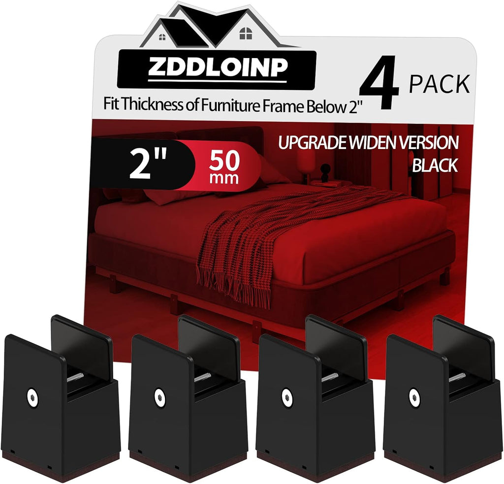 Bed Risers 2 Inch with Adjustable Screw Clamp,4 Pack Black