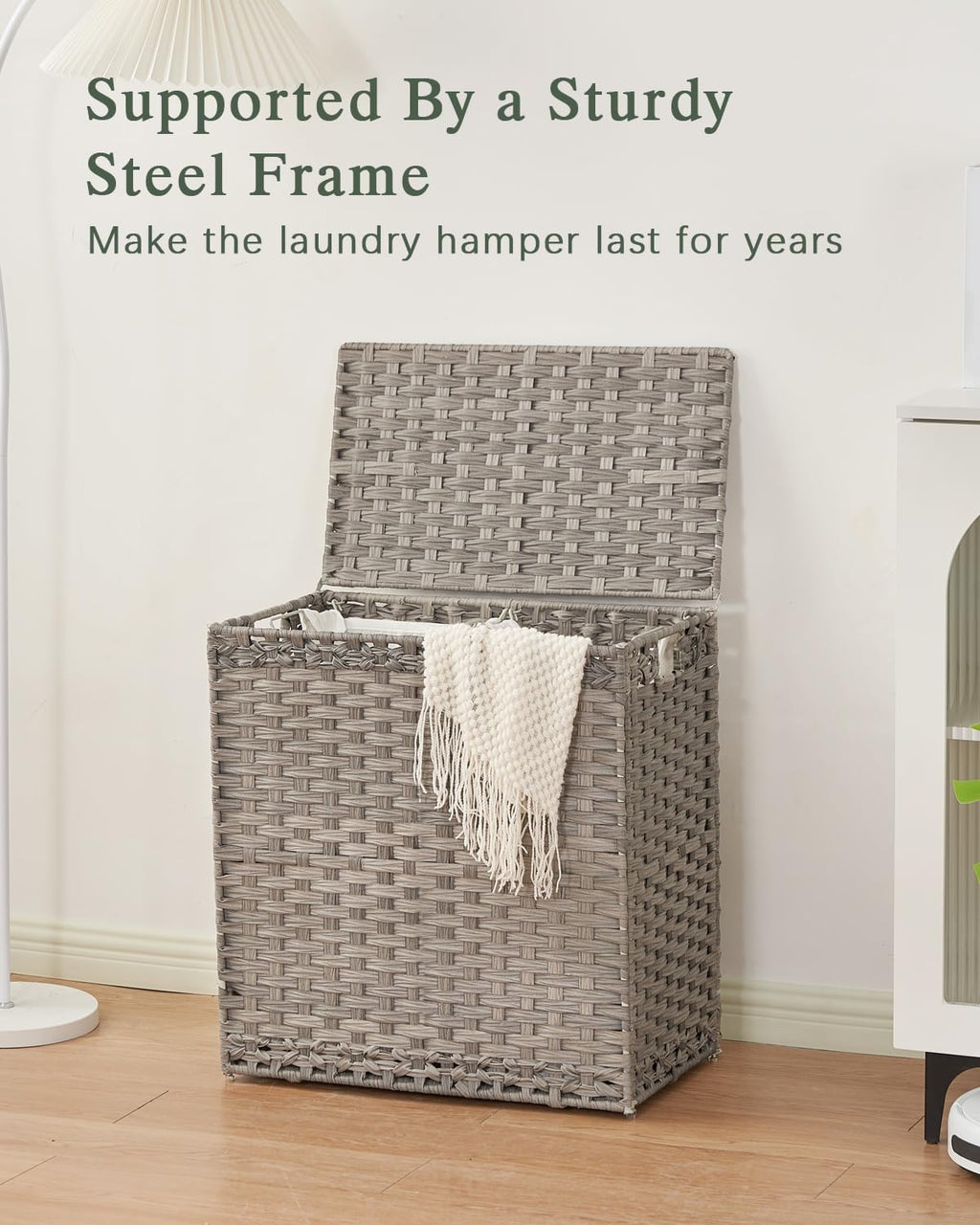 SETVSON Laundry Hamper with Lid Wicker Laundry Basket, 112L, Gray