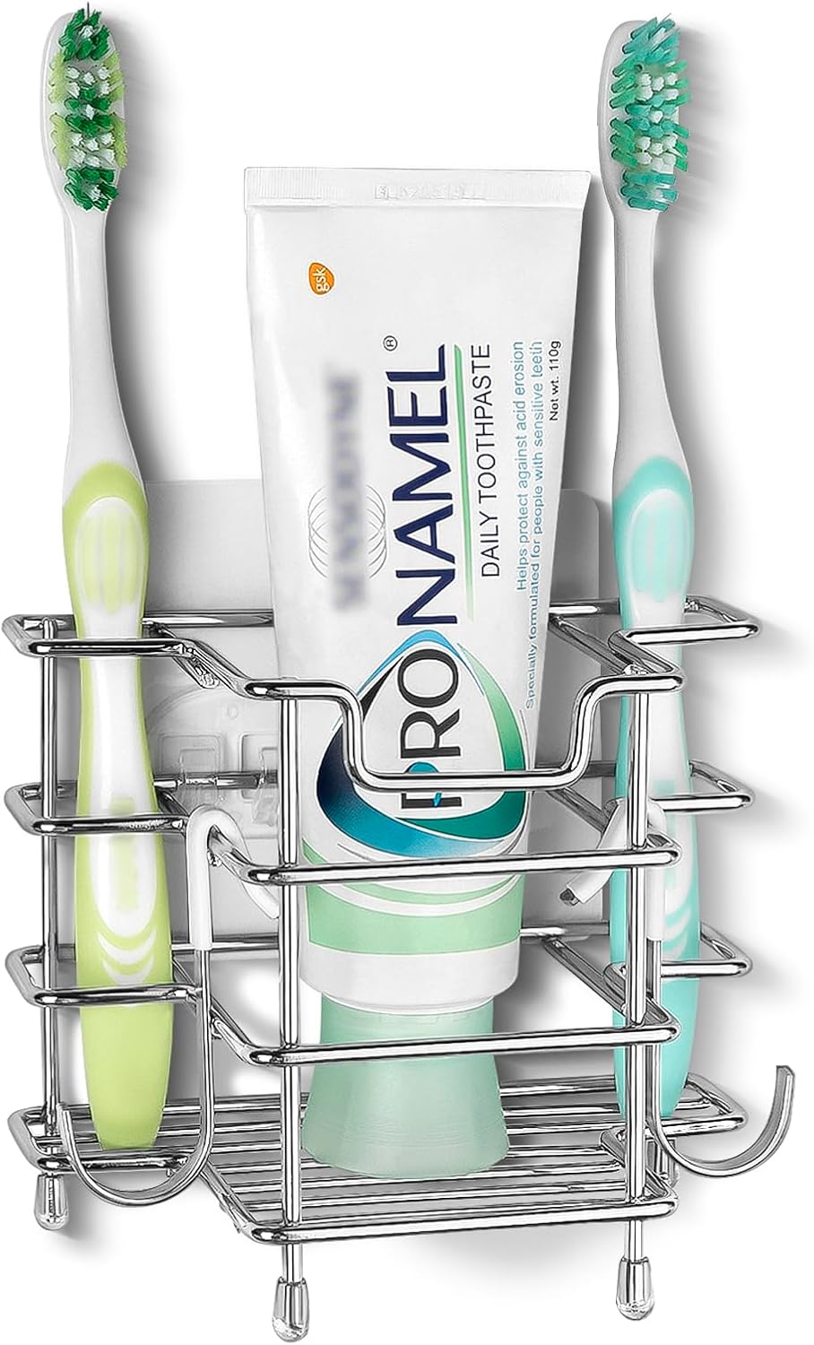 Linkidea Self-Adhesive Toothbrush Holder, 3-Slot Stainless Steel Stand