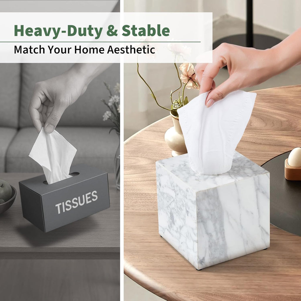 Real Natural Marble Tissue Box Cover, 5.5in Square Holder
