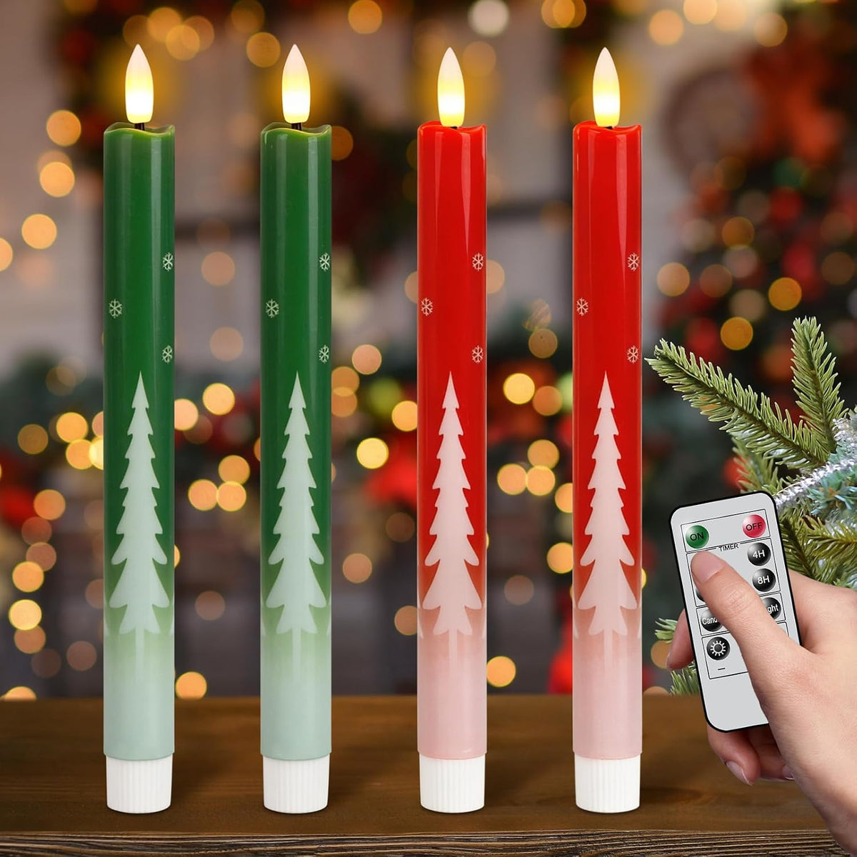 Wondise Christmas Flameless Taper Candles with Remote Timer