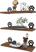 Lavezee Paw Prints Wall Decor Floating Shelves Set of 3, Cute Rustic Wooden Shelf Decorative Living Room, Bedroom, Bathroom, Log Cabin Shelving Wall Mounted