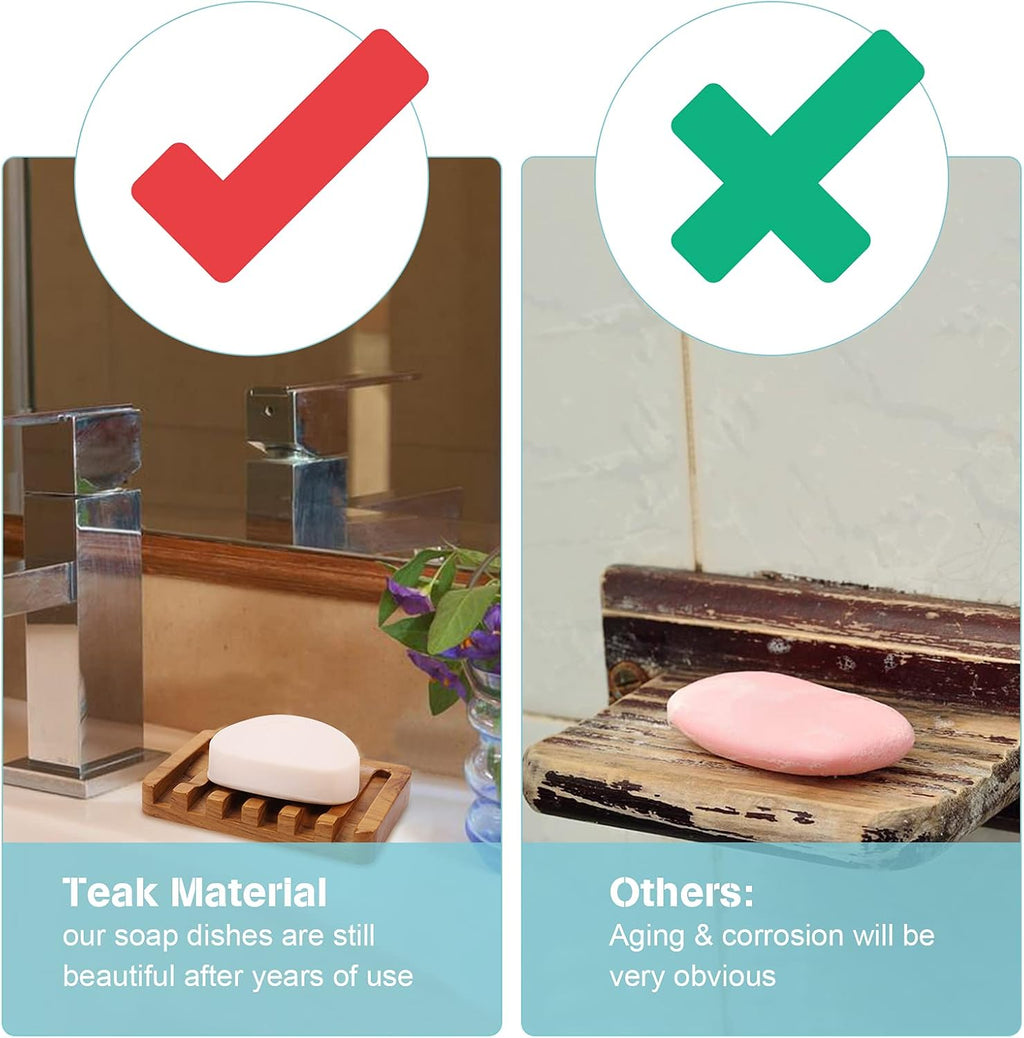 HTB 2 Pack Self Draining Soap Dishes,Teak Wood Soap Holder for Shower