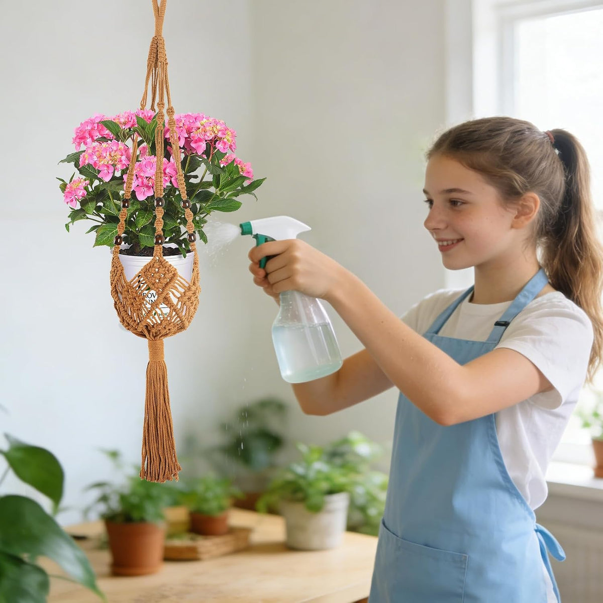 Augshy Jute Crochet Macrame Plant Hangers with Hooks, 2 Pack Hanging Holder