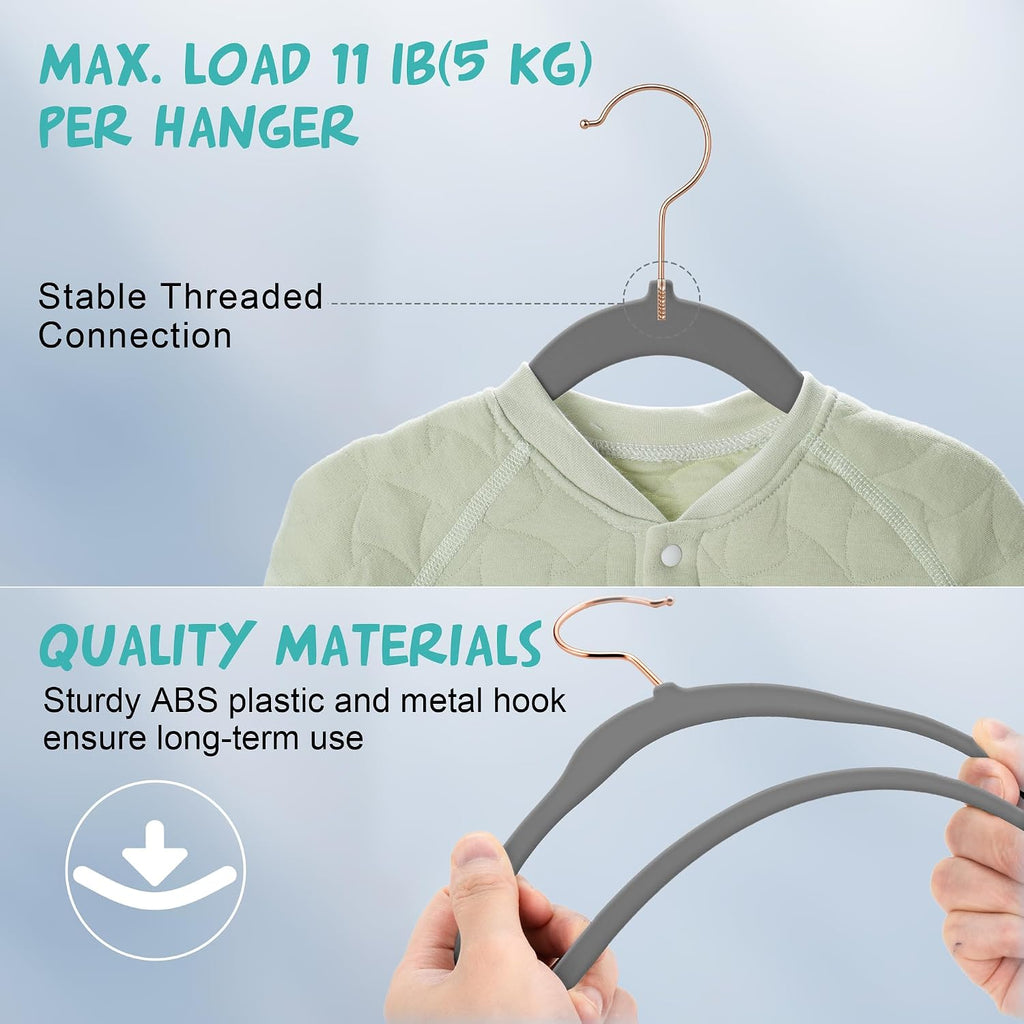 50 Pack Velvet Baby Clothes Hangers, Grey, Non-Slip, Space-Saving