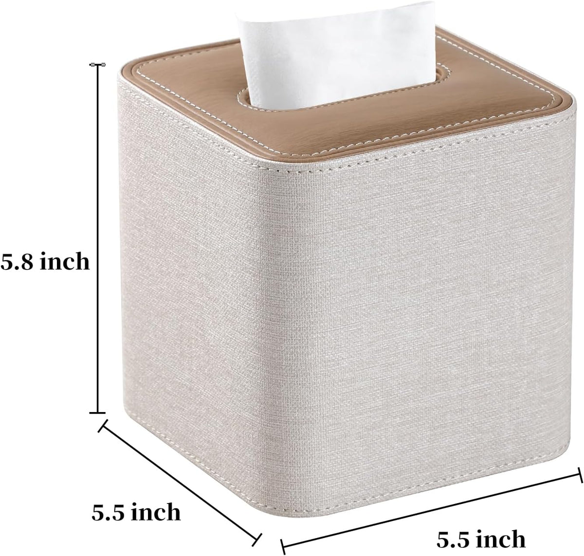 Square Tissue Box Cover PU Leather Tissue Box Holder Cube (Linen)