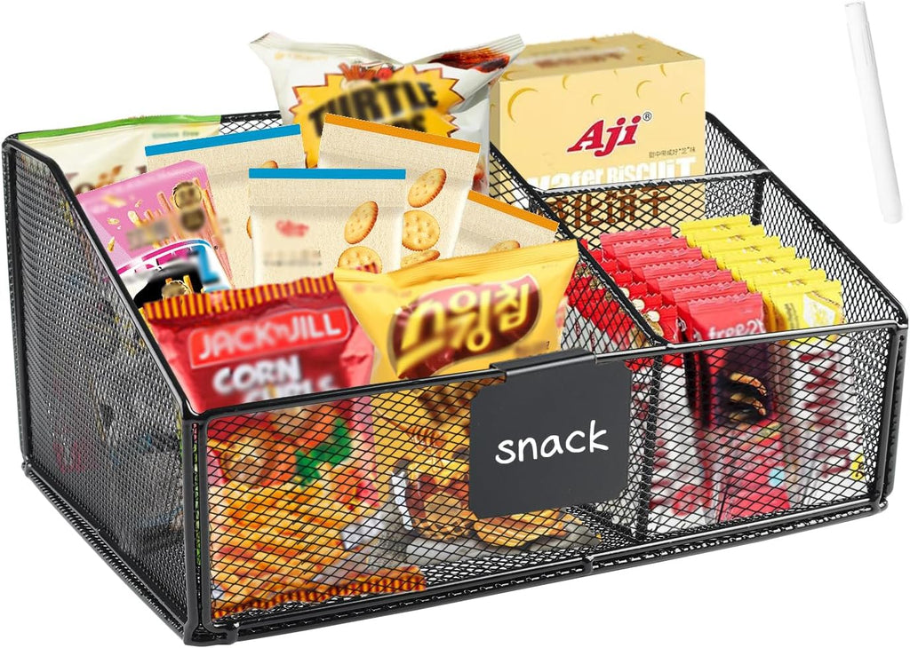 Snack Station Organizer for Pantry Shelf,Snack Bar Station Storage Basket with 3 Compartments,Stackable Wire Baskets for Storage Pantry Bin,Snacks & Chips Organizer,Kitchen Organization Box