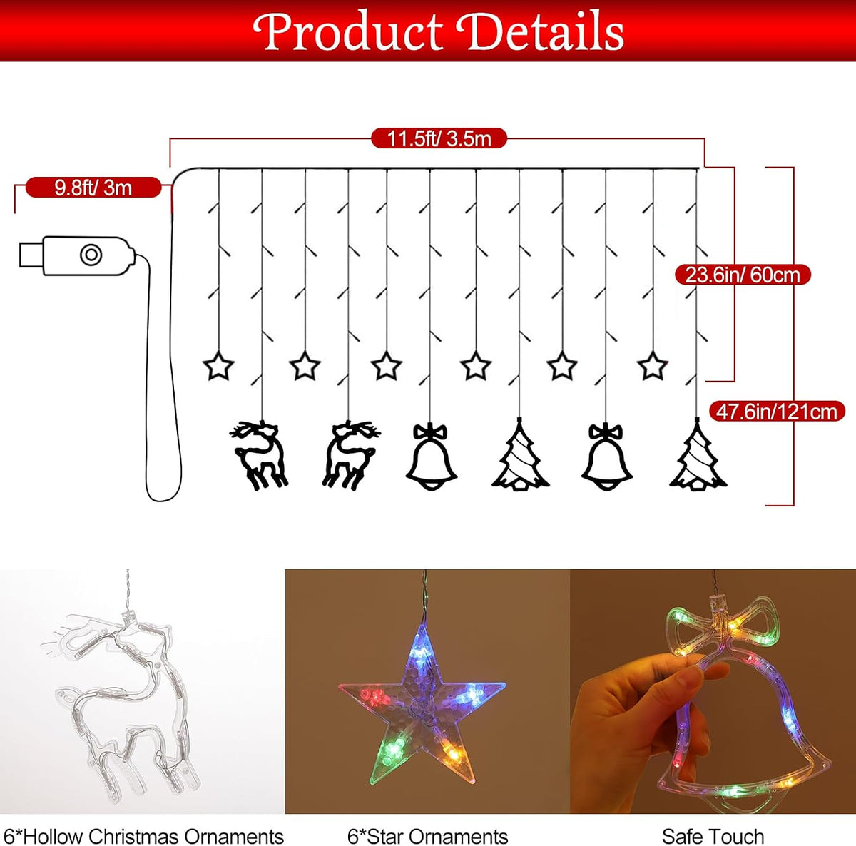 Lewondr 138 LED Christmas Curtain Lights with 6H Timer & 8 Modes