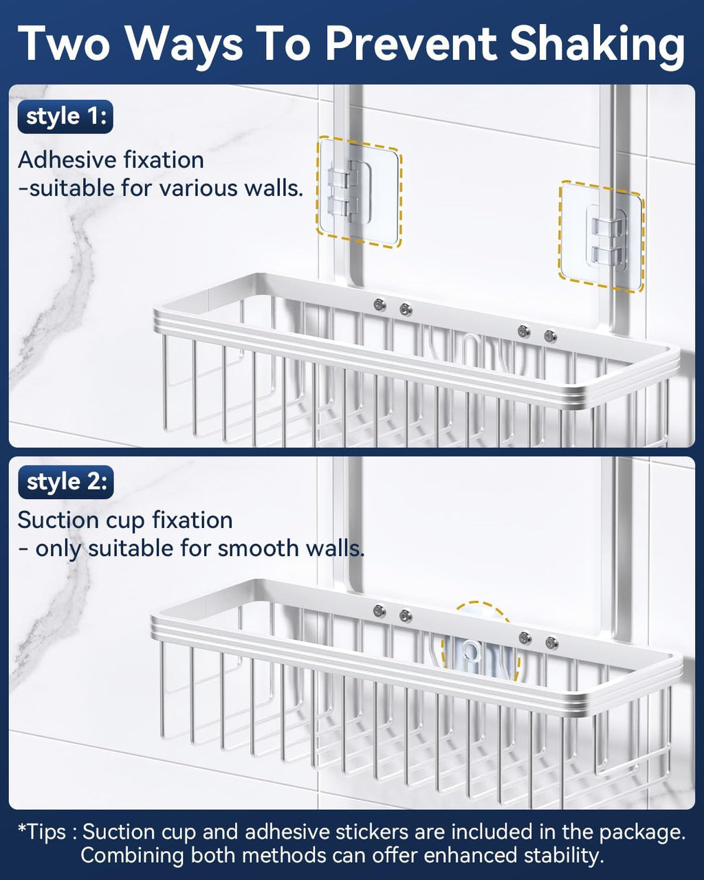YASONIC Never Rust Shower Caddy Hanging, Aluminum Shower Racks for Inside Shower, 2-Tier Shower Organizer Hanging Over Shower Head with Hooks and Soap Holder, Silver