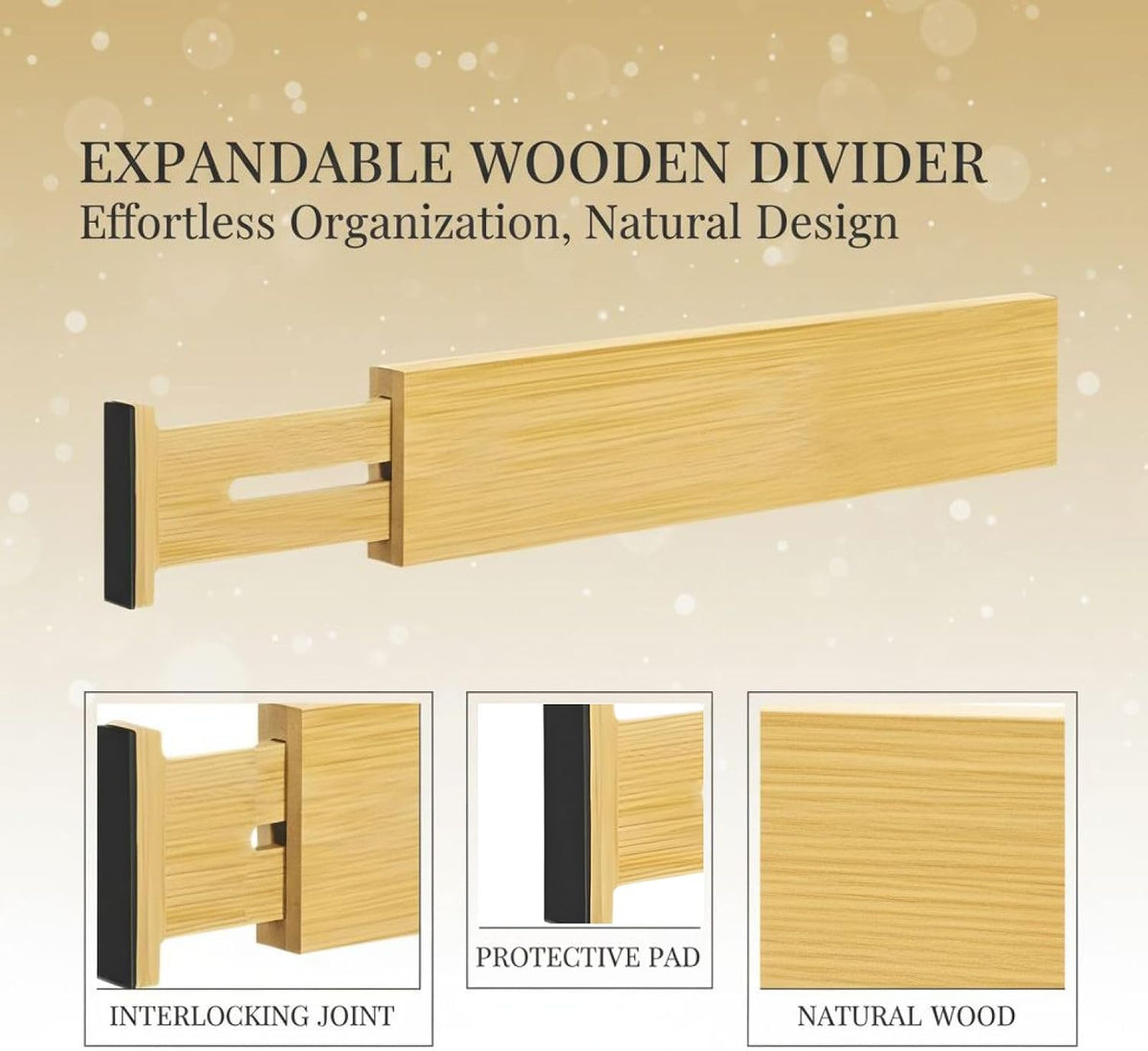 4 PCS Expandable Wooden Drawer Dividers, 2.6 in High Adjustable Wood Drawer Organizers, 12.5 to 17.5 in Spring Loaded Separators for Clothing, Kitchen Utensils, Desk, Bathroom Storage