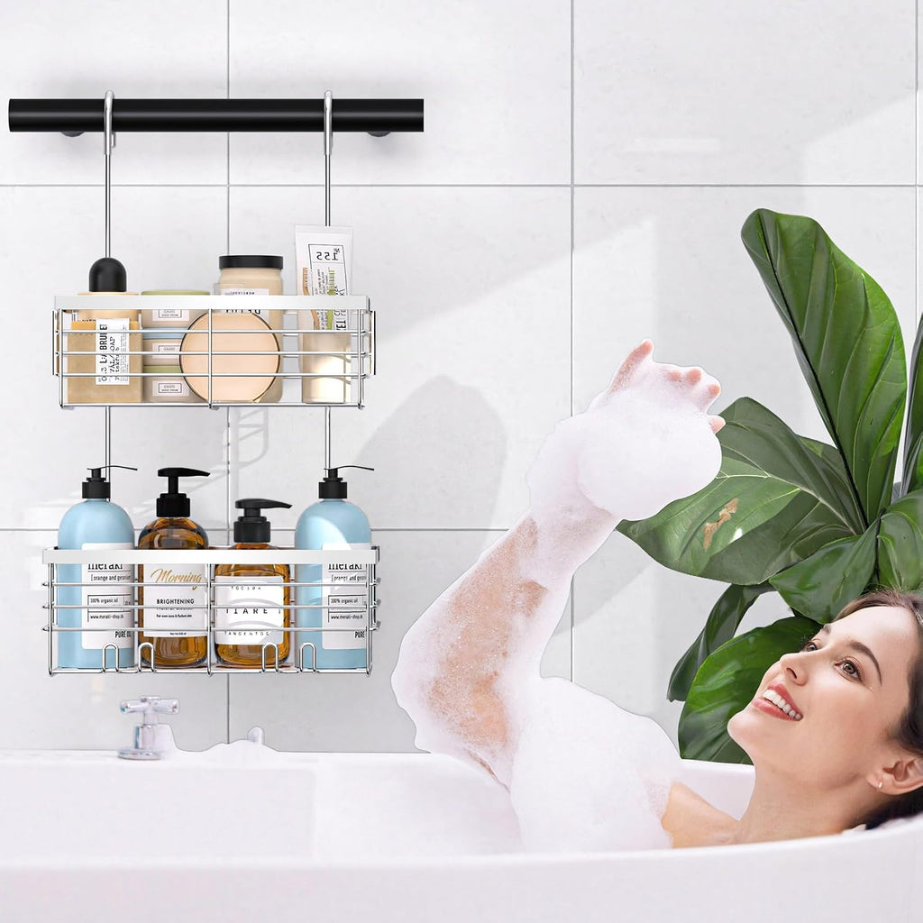 YUOROS 2 Tier Shower Caddy Hanging Over the Door (Silver)