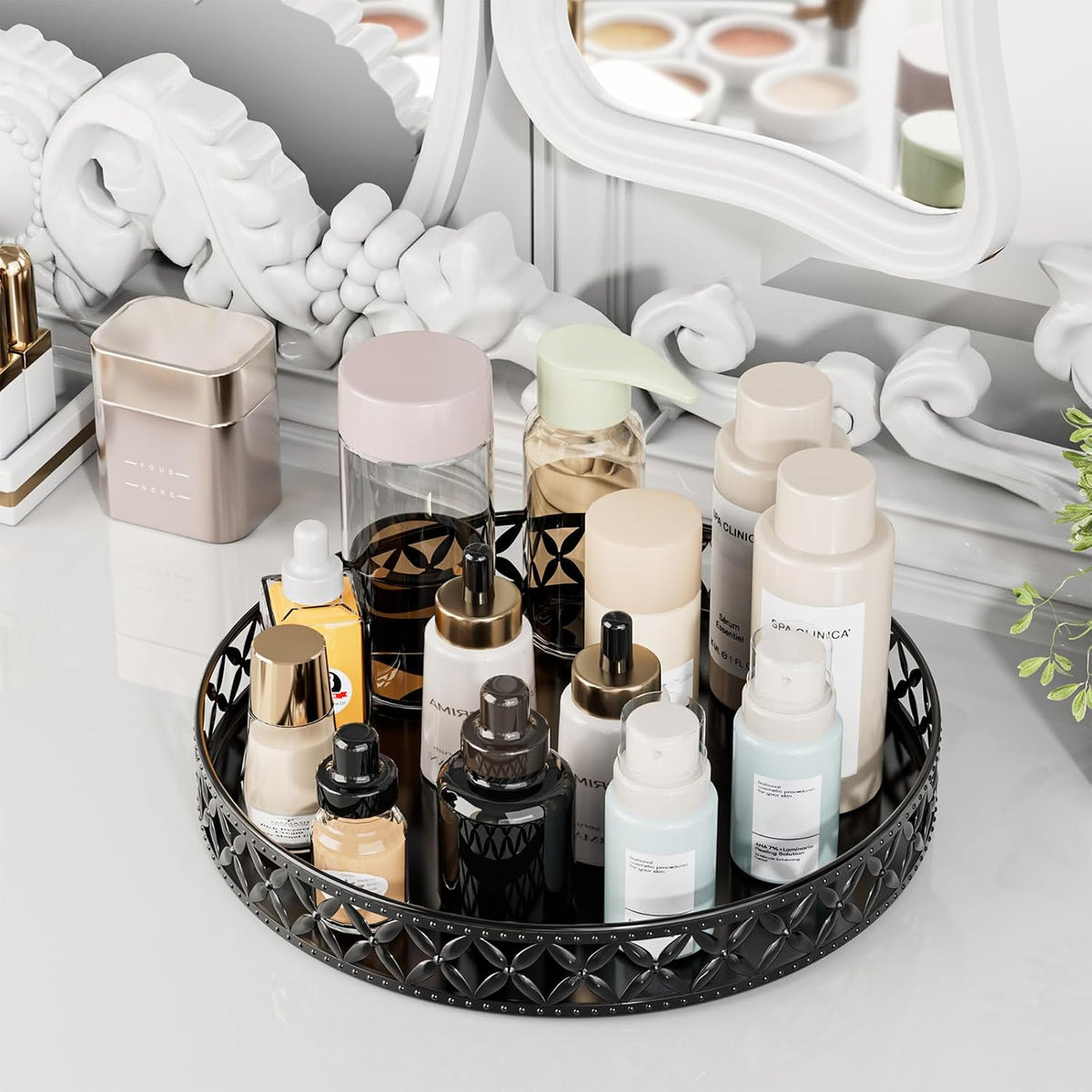 Vanity Tray for Bathroom Counter - 11 Inch Round Black Decorative Tray