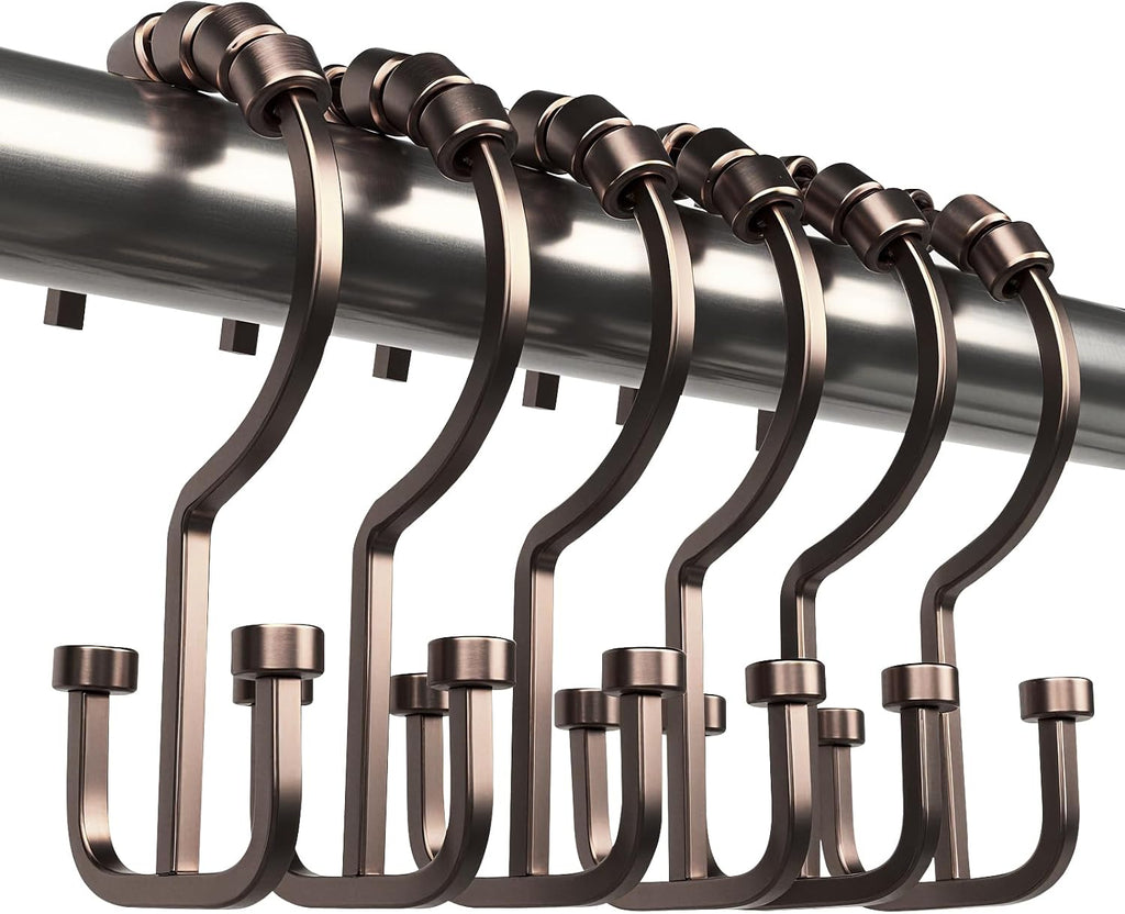 BBV Shower Curtain Hooks Rings, 12 Pcs Rust Resistant Metal Double Glide Shower Hooks for Bathroom Shower Rods Curtains (Bronze)