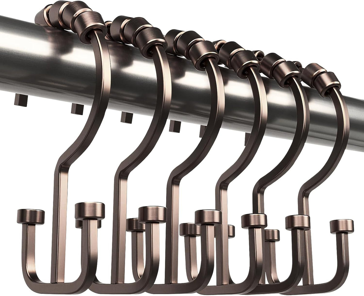 BBV Shower Curtain Hooks Rings, 12 Pcs Rust Resistant Metal Double Glide Shower Hooks for Bathroom Shower Rods Curtains (Bronze)