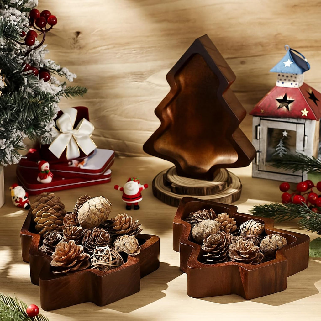 Jingmore 12 Pcs Christmas Tree Christmas Wooden Bowl Tray Rustic