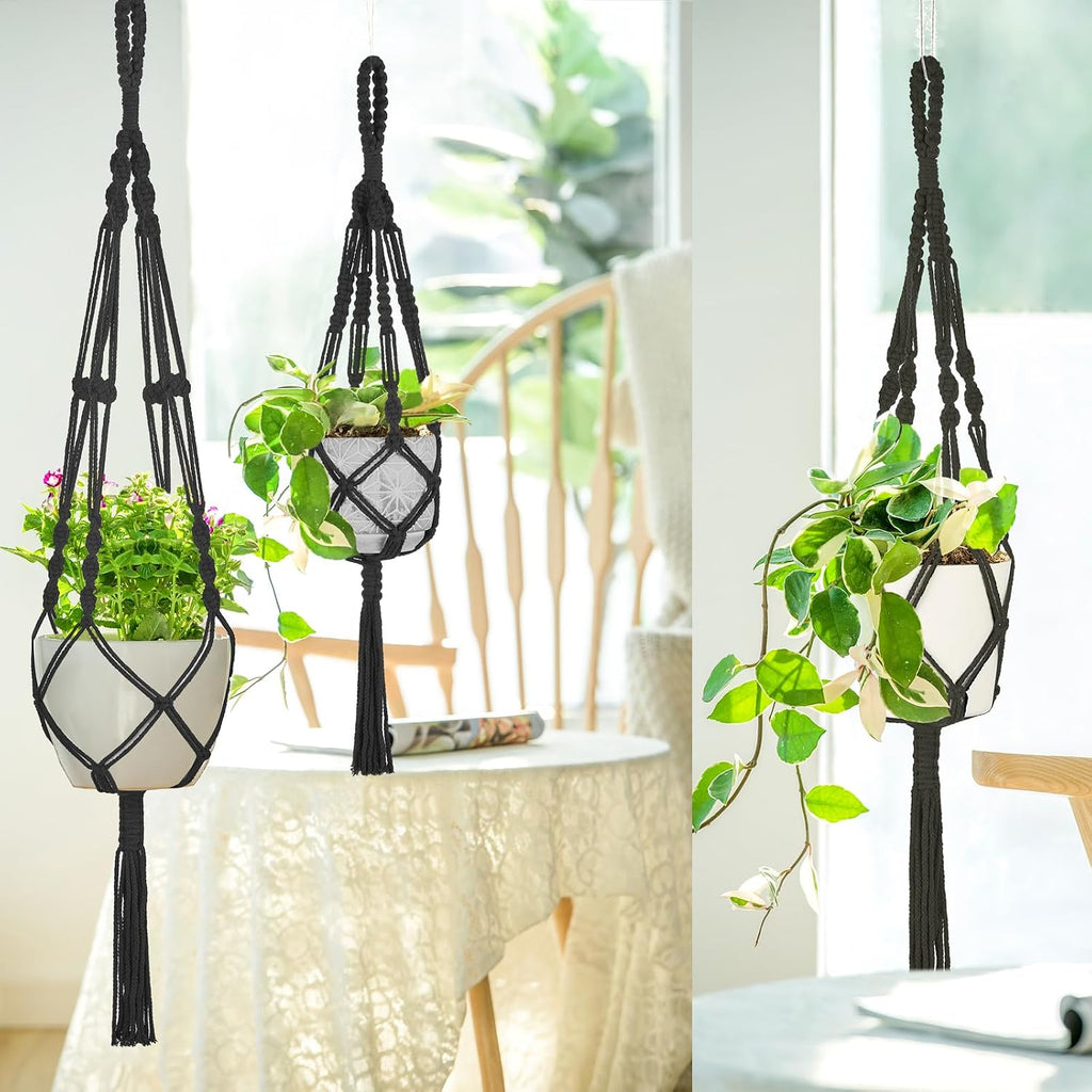 Mkono 3 Pack Macrame Plant Hanger, Hanging Planters for Indoor Plants Black
