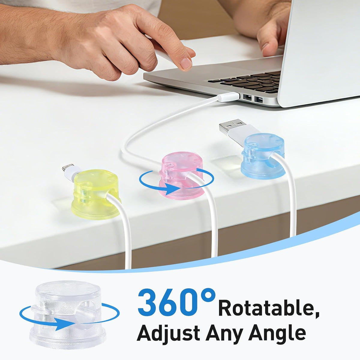 AGPTEK 8 Pack Magnetic Cable Clips, 360° Rotatable Cord Holder, Colorful