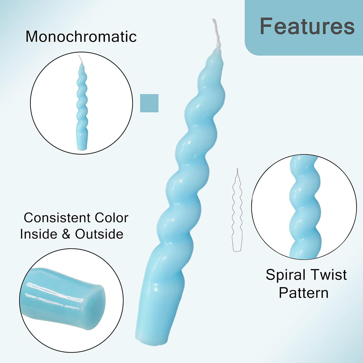 Spiral Taper Candle Blue Candlesticks,7 Inch Short Tapered Candles Unscented Candle Sticks Twisted Taper Candles for Holiday Dinner Party