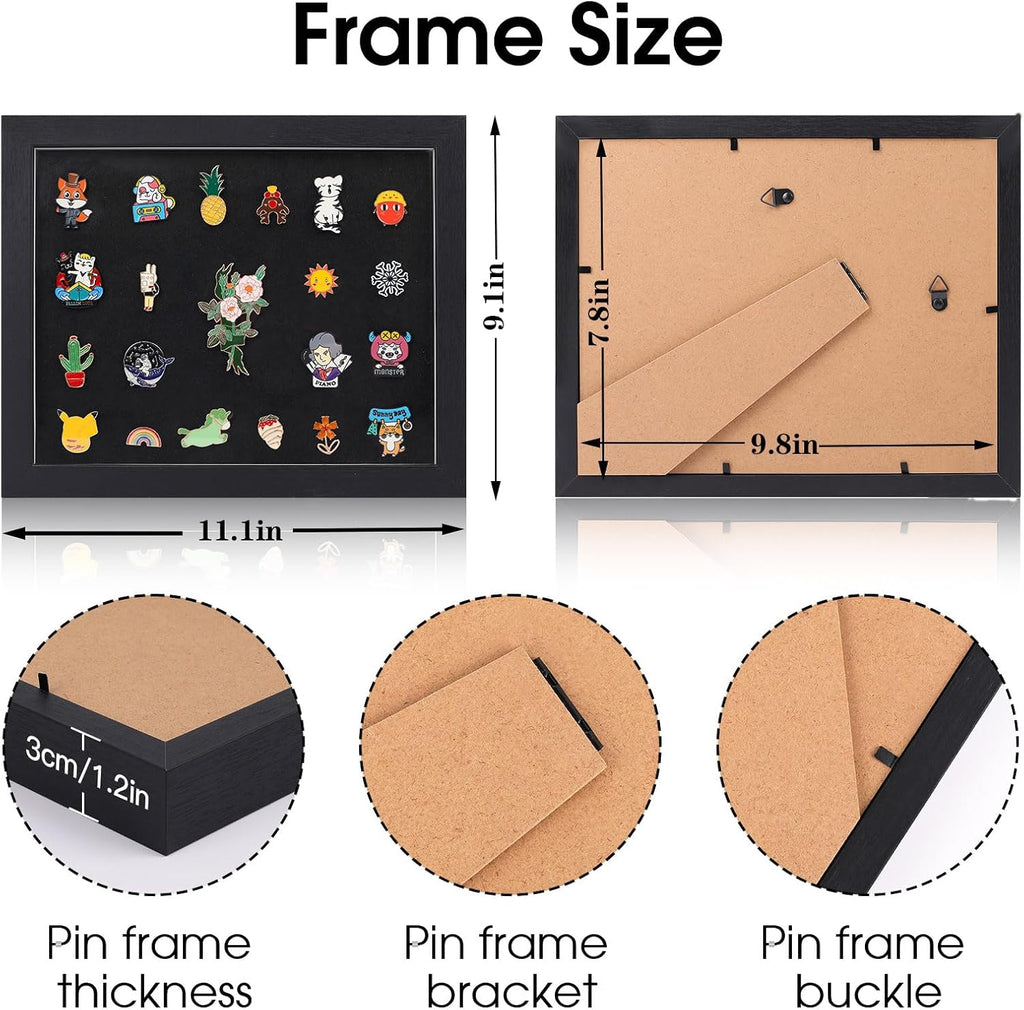 9 x11 Enamel Pin Display Frame with Glass, Shadow Box for Pin Collection ,Enamel Pin Holder, Desktop and Wall Display, Black
