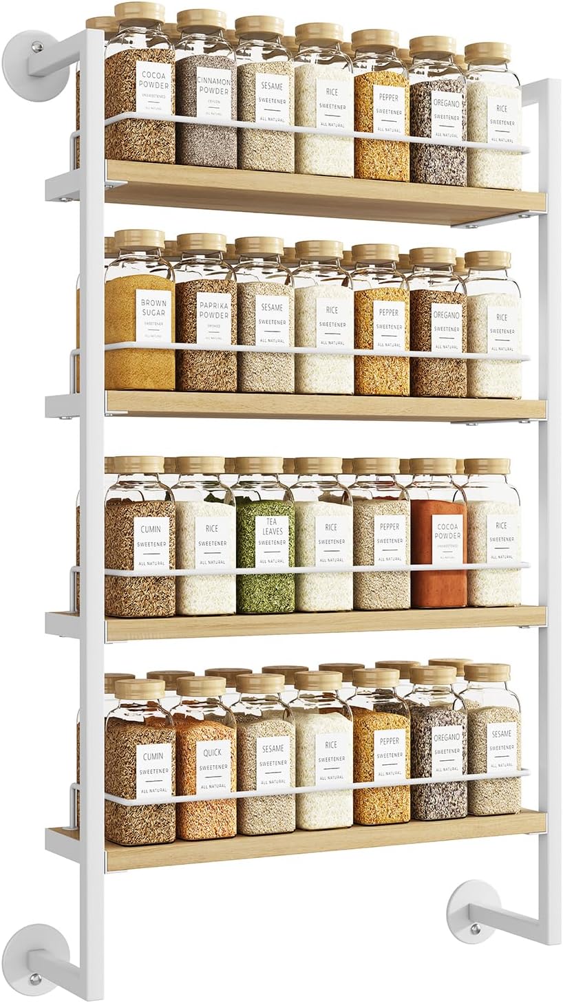 IBUYKE 4 Tier Spice Rack Wall Mount for Kitchen,Natural TLJ016R