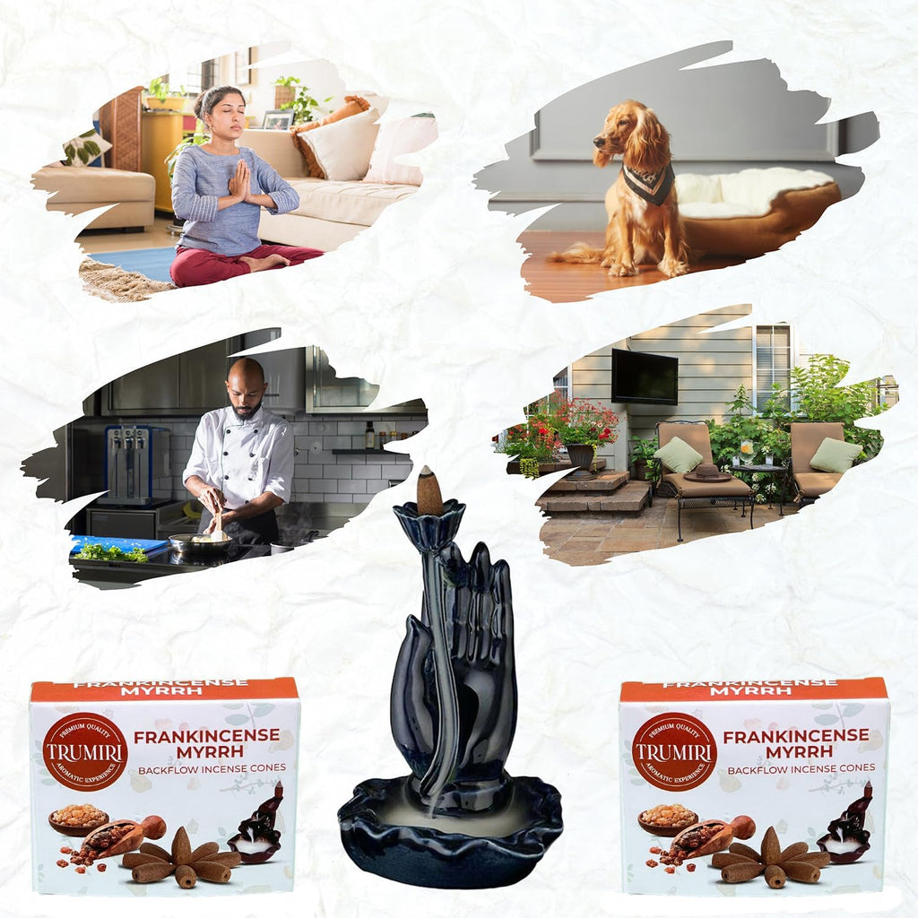 Frankincense Myrrh Backflow Incense - 20 Cones, Dual Pack of 10, Waterfall Effect