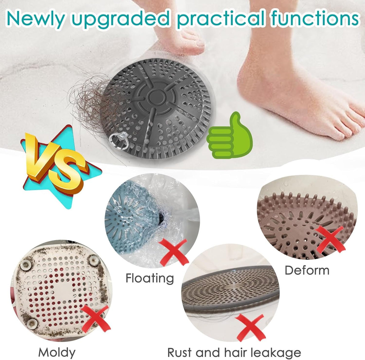 Shower Drain Hair Catcher,2PC 5.5in Shower Hair Catcher Large Premium