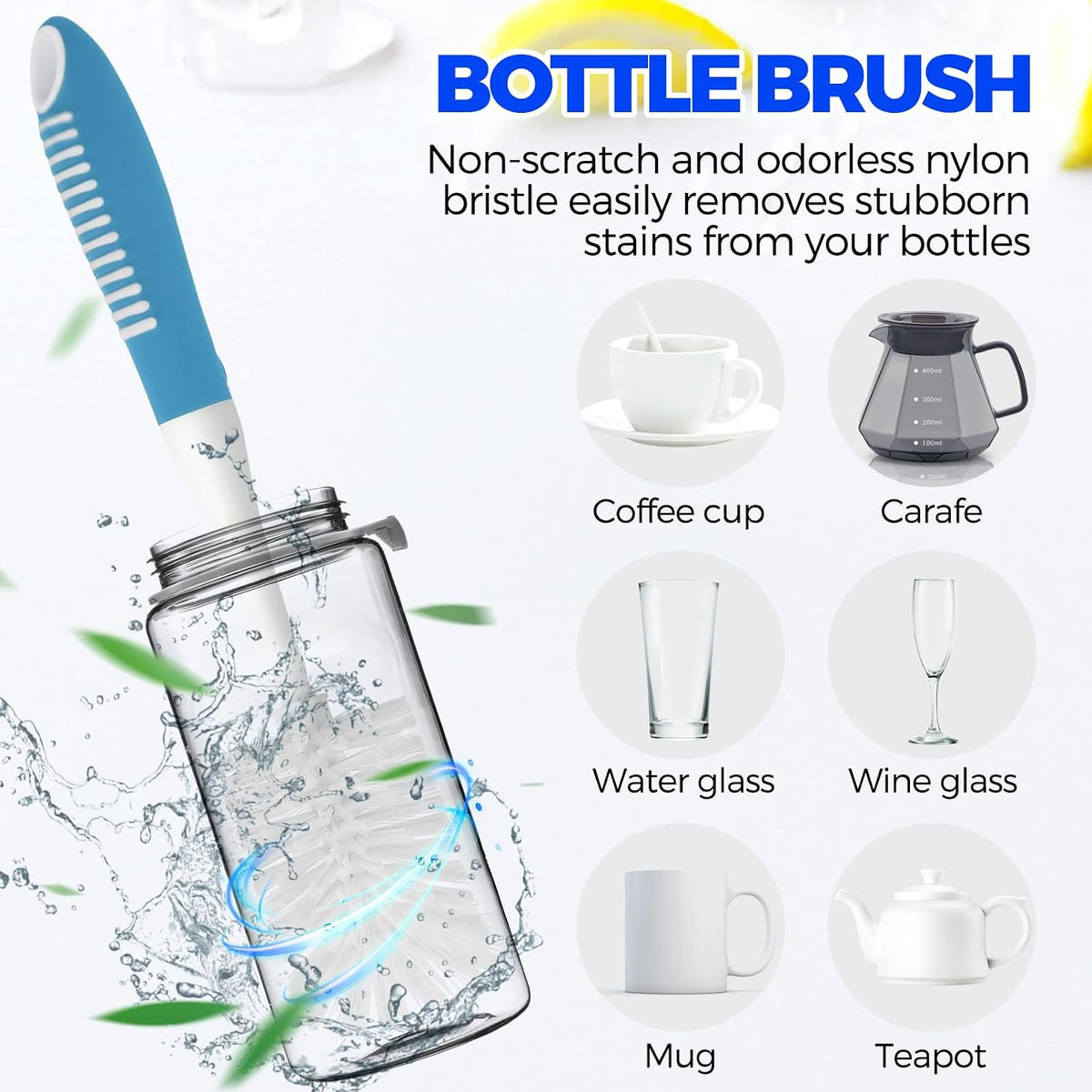 Holikme 6 Pack Dish Brush Set with Bottle Brush, Dish Scrub Brush,Blue
