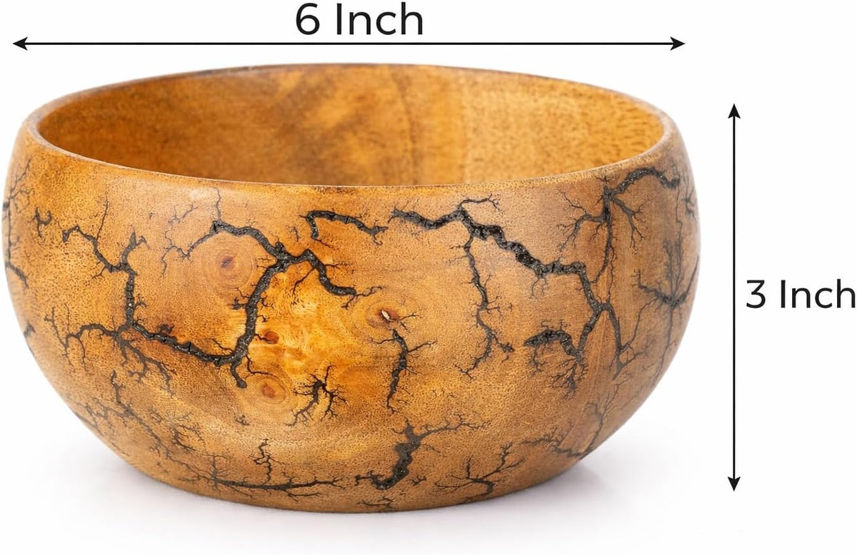 Handcrafted Wooden Decorative Bowl with Natural Grain & Artistic Burn Pattern – Rustic Wooden Serving Bowl for Home Decor, Fruit, Salad & Centerpiece Display (Premium Finish)
