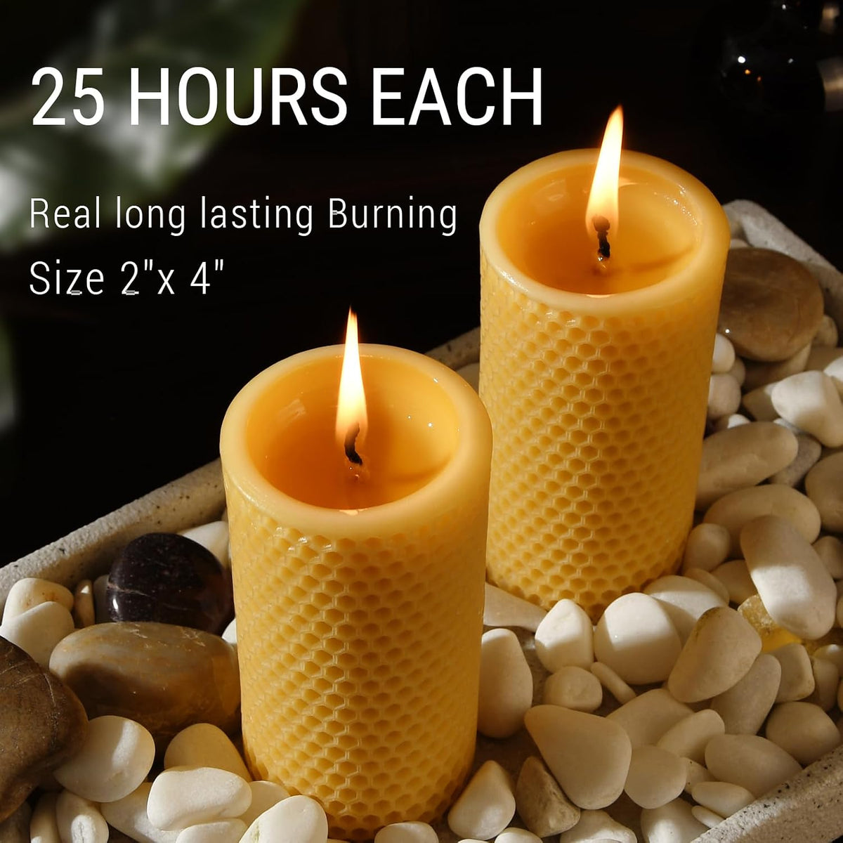 2 inch Wide Natural Yellow Honeycomb Beeswax Pillar Candles, 4-Pack