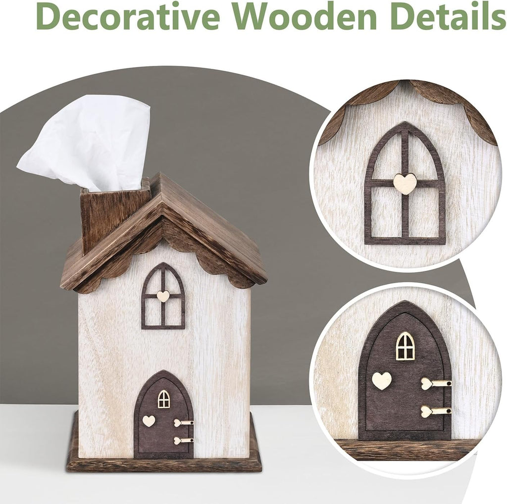 Ikee Design Farmhouse Wooden Square Tissue Box Cover, Brown Color