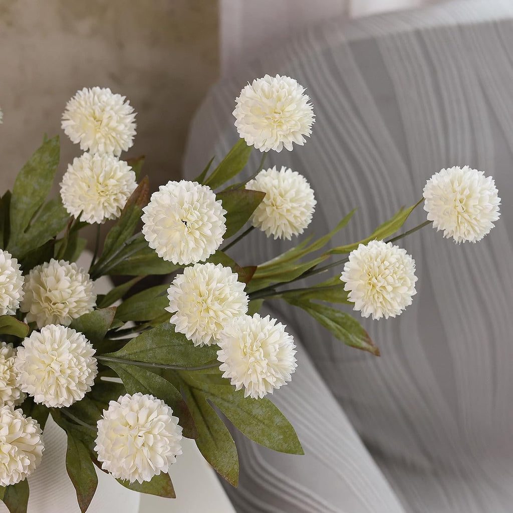 VIERENA 6 Pcs 27" Artificial Pompon Mum Silk Flower Stems for Vase (Cream)