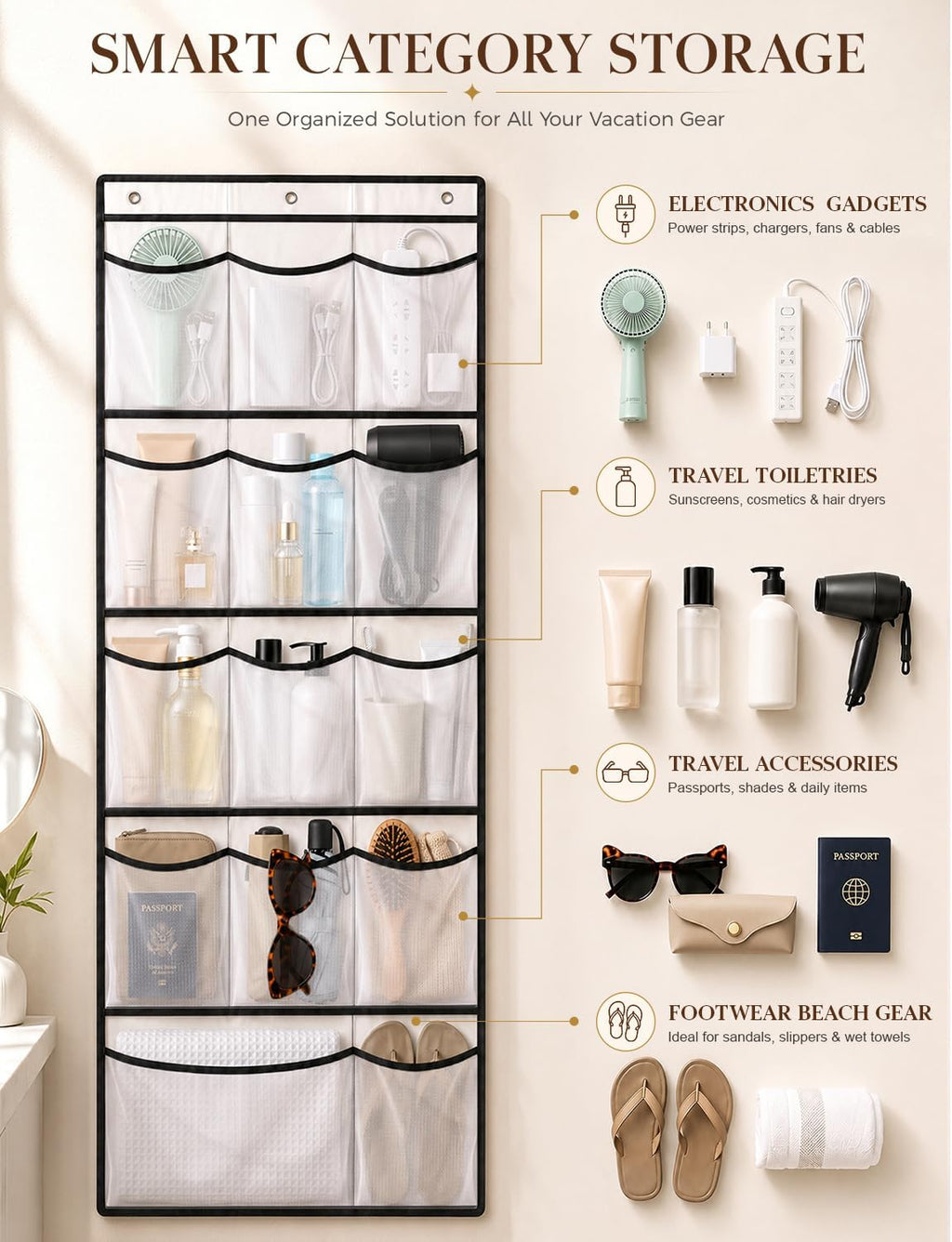 Magnetic Cruise Door Organizer,Over The Door Shoe Organizer,14 Mesh Pockets