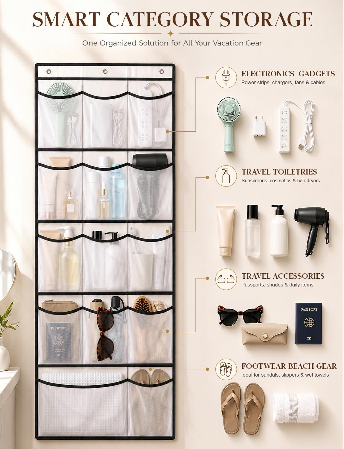 Magnetic Cruise Door Organizer,Over The Door Shoe Organizer,14 Mesh Pockets
