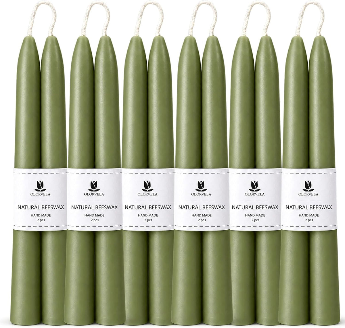 Green Beeswax Taper Candles,8" Long Candlestick,smokeless dripless unscented Natural Beeswax Candles.for Gift,Mother's Day (Green, 12 Pack)
