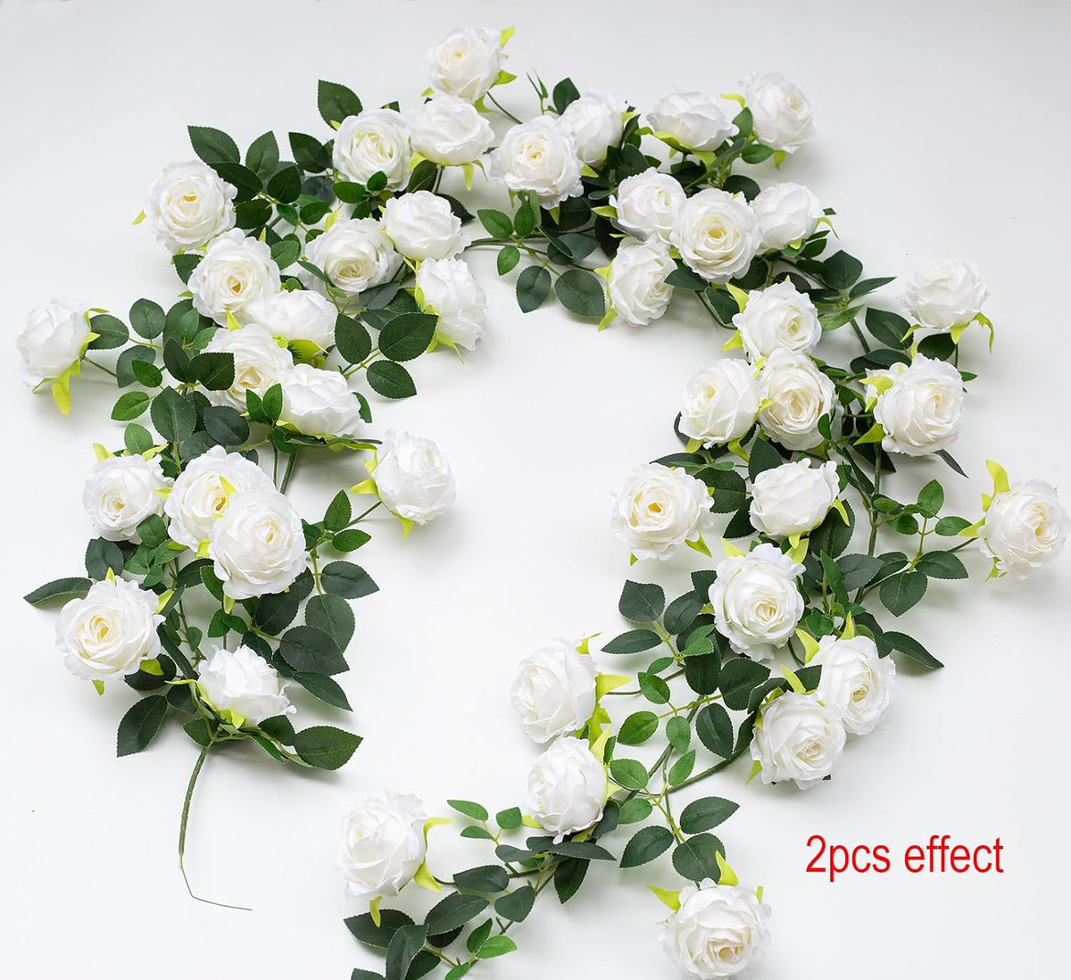 2Pcs 12Ft Bendable Flower Garland Faux Rose Vine for Wedding Decor,White