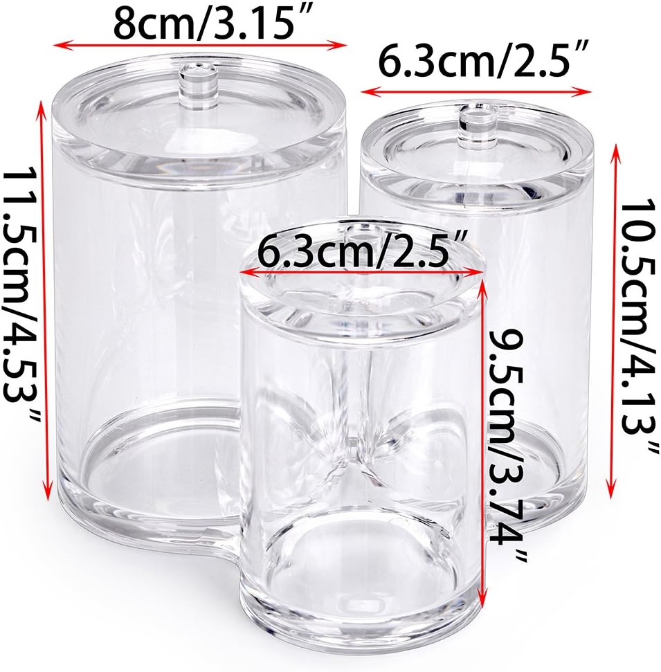 Hipiwe Clear Acrylic Cotton Swab Holder Cotton Round Container, 3 Slots