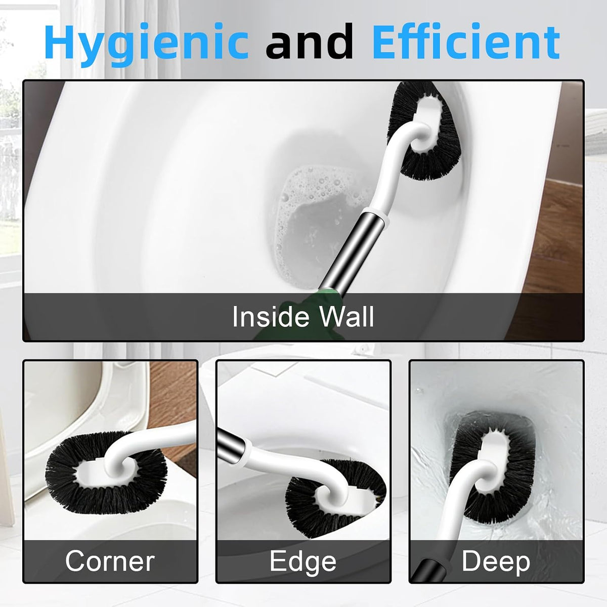 AONEZ Toilet Brush Set, Deep Under-Rim Cleaning, Vented Holder, White