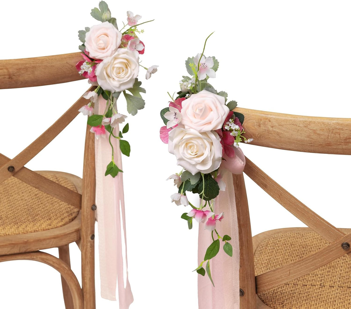Ling's moment Pew Decorations for Weddings, Berry Pink Aisle Chair Flowers